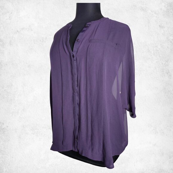 Lane Bryant Purple Sheer Blouse 18/20 Plus Size Flowy Draped Long Sleeve Top - Picture 1 of 8